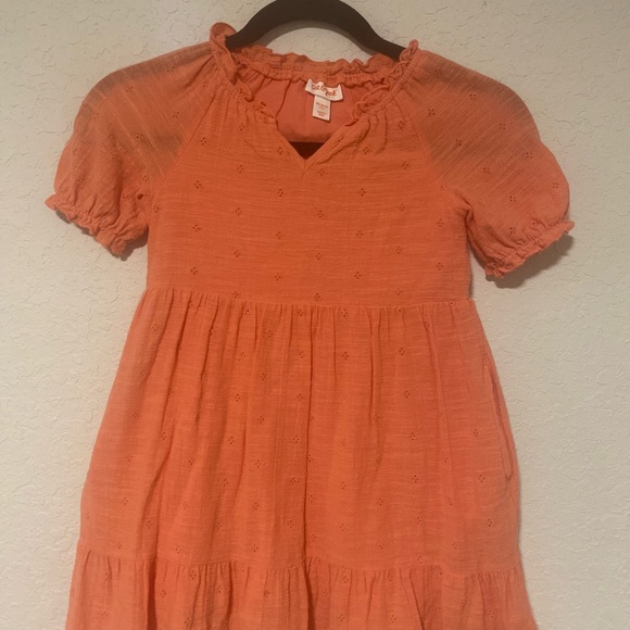 Vibrant Cat & Jack Vibrant Ruffle Orange Girls Dress, 100% Cotton Lining - Picture 9 of 9